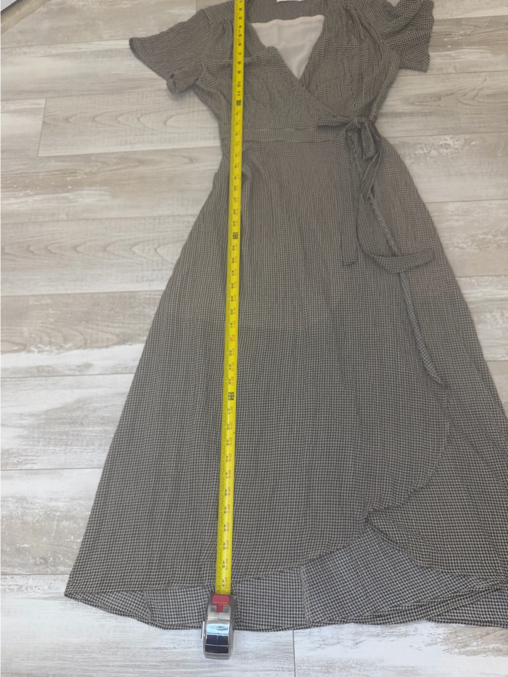 NWT Mod Ref Blaire Gingham Wrap Dress Brown Cream Large - Picture 6 of 8
